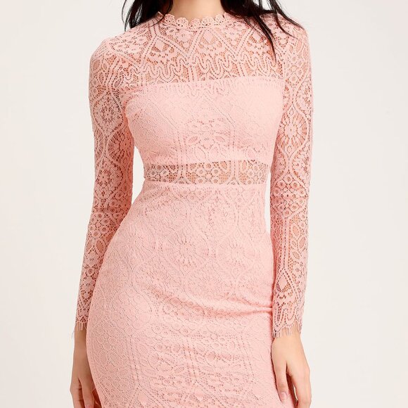 Appetite for Seduction Blush Pink Lace Long Sleeve Dress - Picture 1 of 2